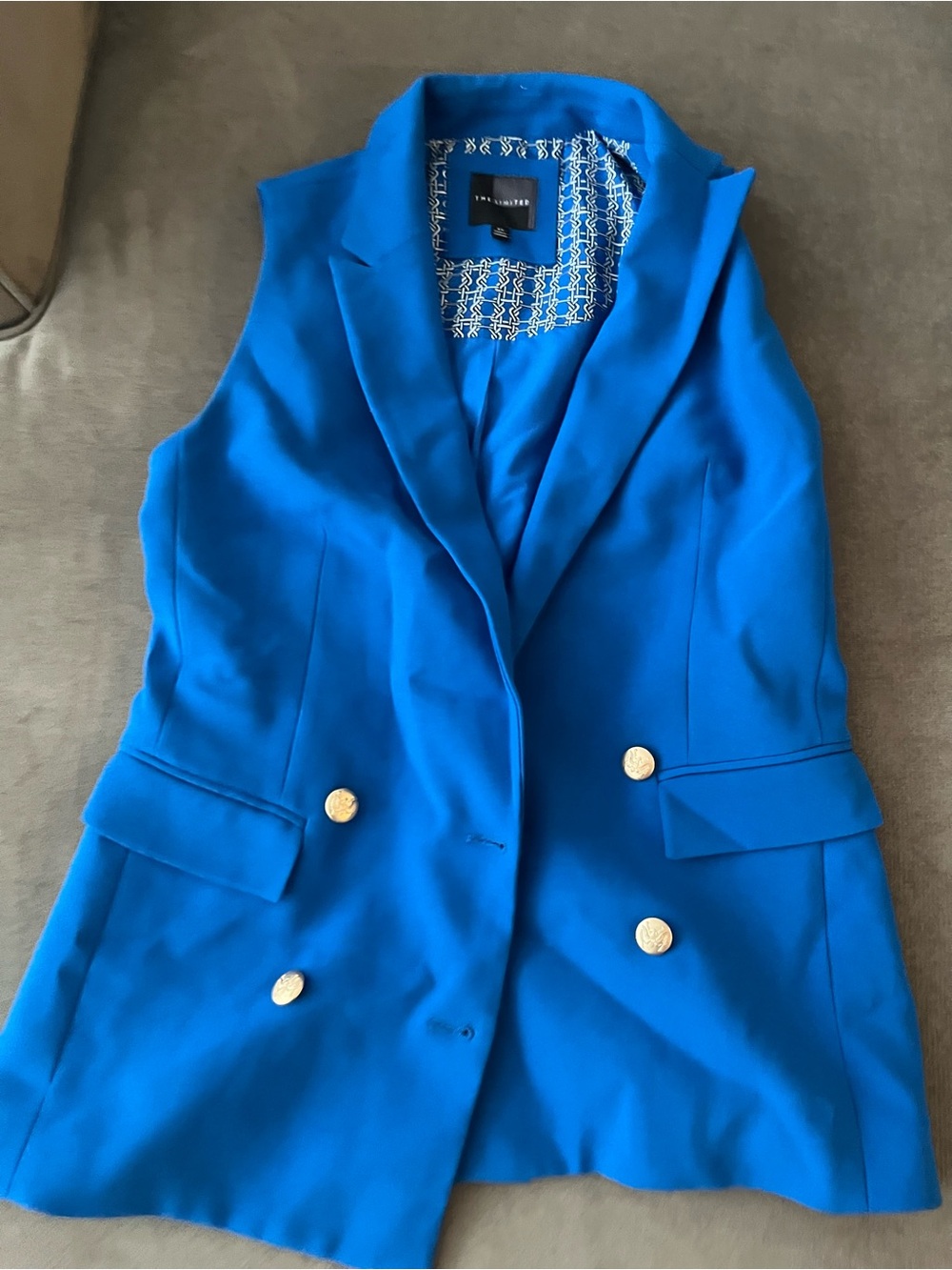 The Limited Royal Blue Sleeveless Double-Breasted Blazer Vest